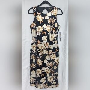 Black Velvet and Gold Metallic, Body-Hugging, Christian Siriano Midi Dress